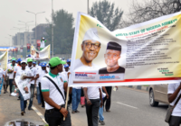 Lagos airport agog as Nigeria Airways ex-workers rally for Buhari’s re-election